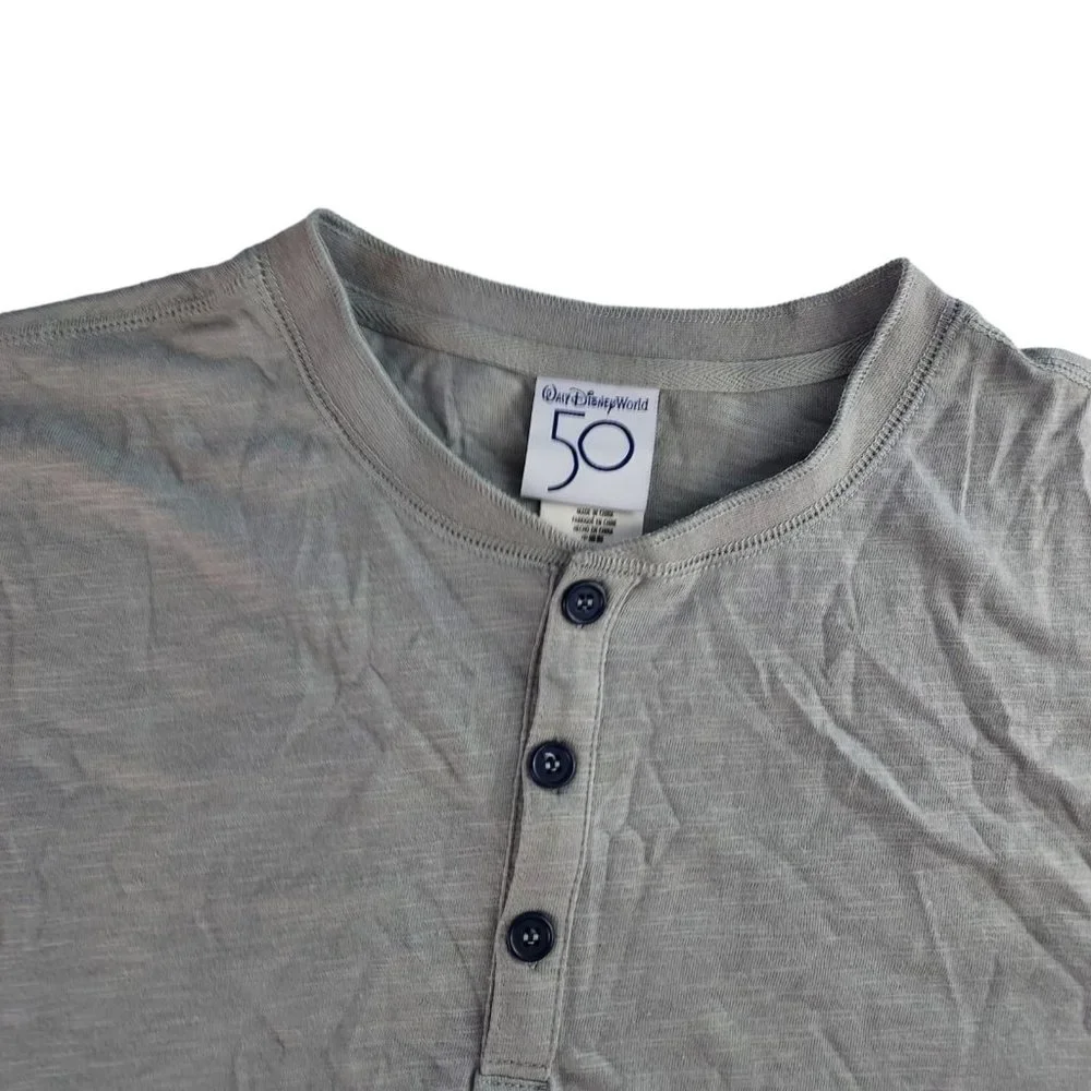 Disney World Henley Shirt Mens Large Gray 50th Anniversary‎ Castle 1971 New